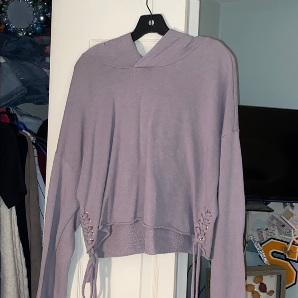 Gray/ Purple Cropped Hoodie